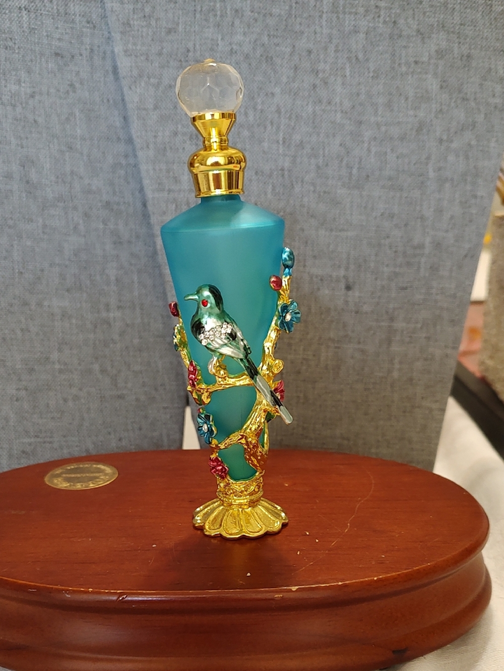 Beautiful Blue Gold Trimmed With Bird Perfume/Essential Oil Bottle